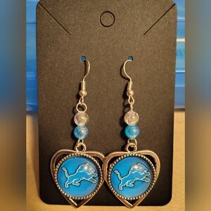 Blue and Silver Heart Drop Earrings